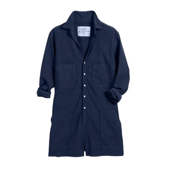 Frank & Eileen Ireland Performance Linen Long Sleeve Playsuit In Navy Size XL - Picture 5 of 15